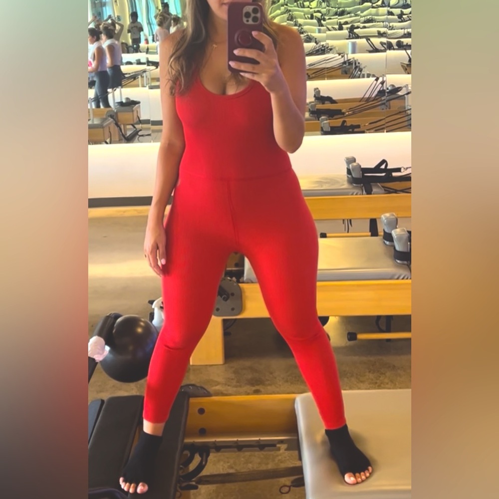 Free People Movement Good Karma Onepiece Bodysuit Red Ribbed View 5